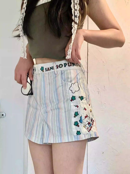 Hello Kitty Cartoon Striped Skirt /Shorts