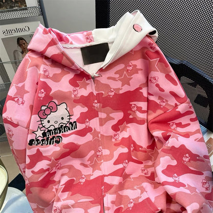 Hello Kitty Camouflage Hoodie Jacket- red