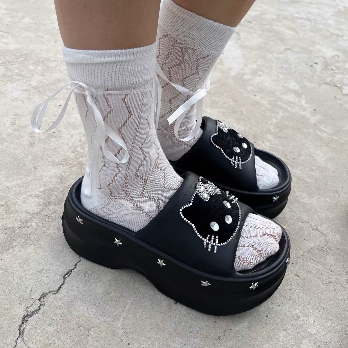 Hello Kitty Black Y2K Punk Slippers