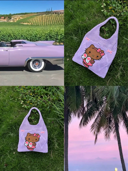 Butterfly Kitty Knitted Bag - Summer purple