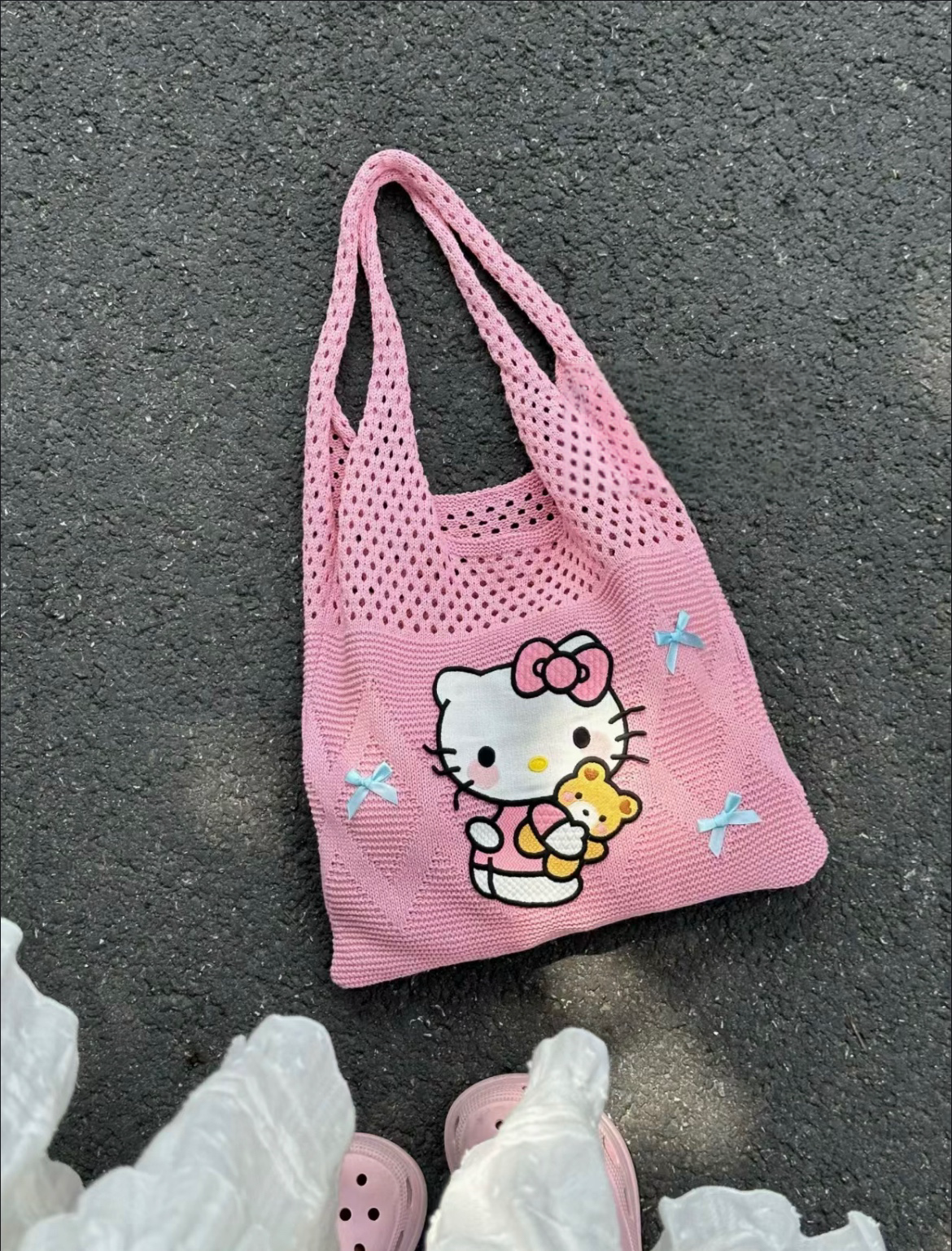 Pinky Kitty Knitted Bag