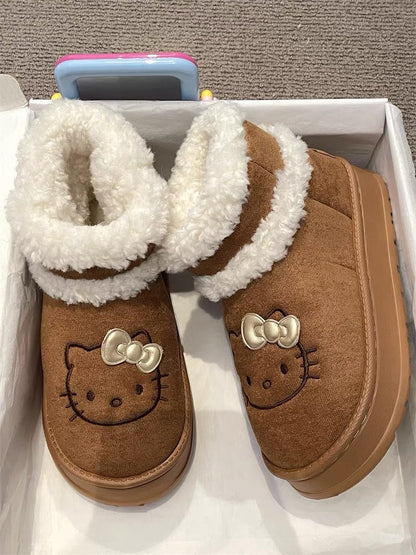 Hello Kitty Fluffy Snow Boots with golden bow