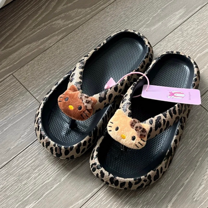 Leopard Kitty Flip Flops