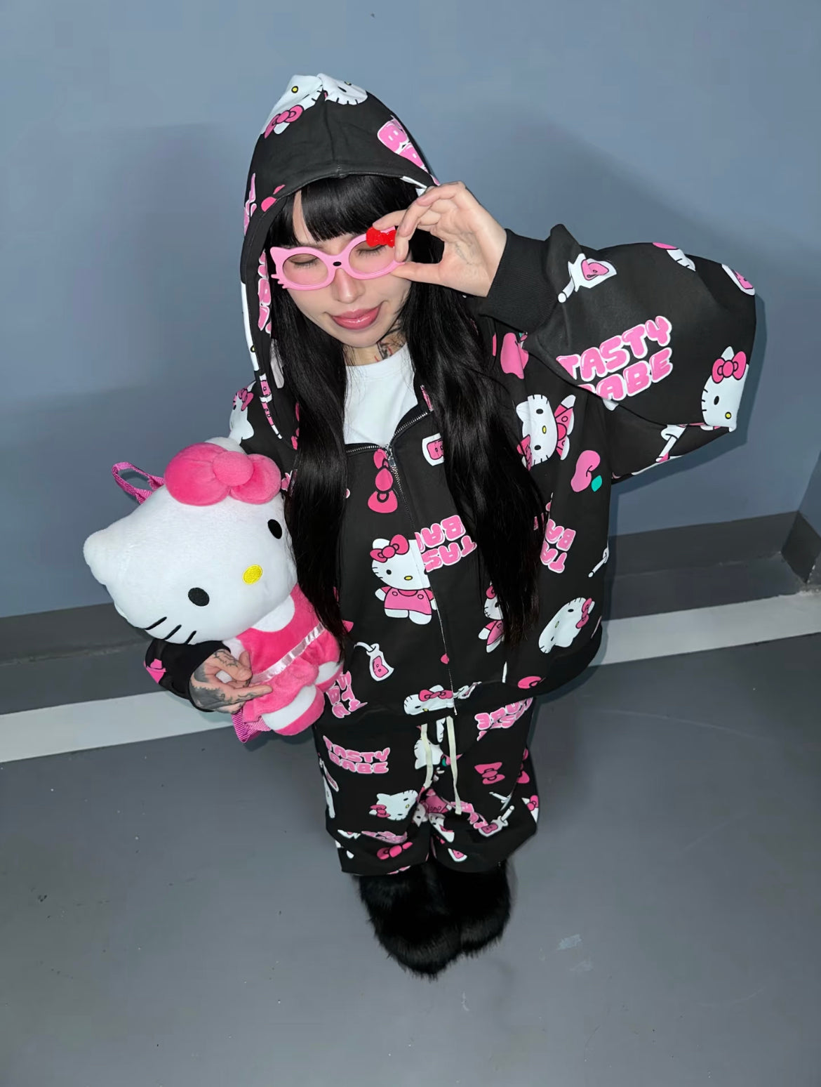 High Quality Y2K Full of Kitty Hoodie Set