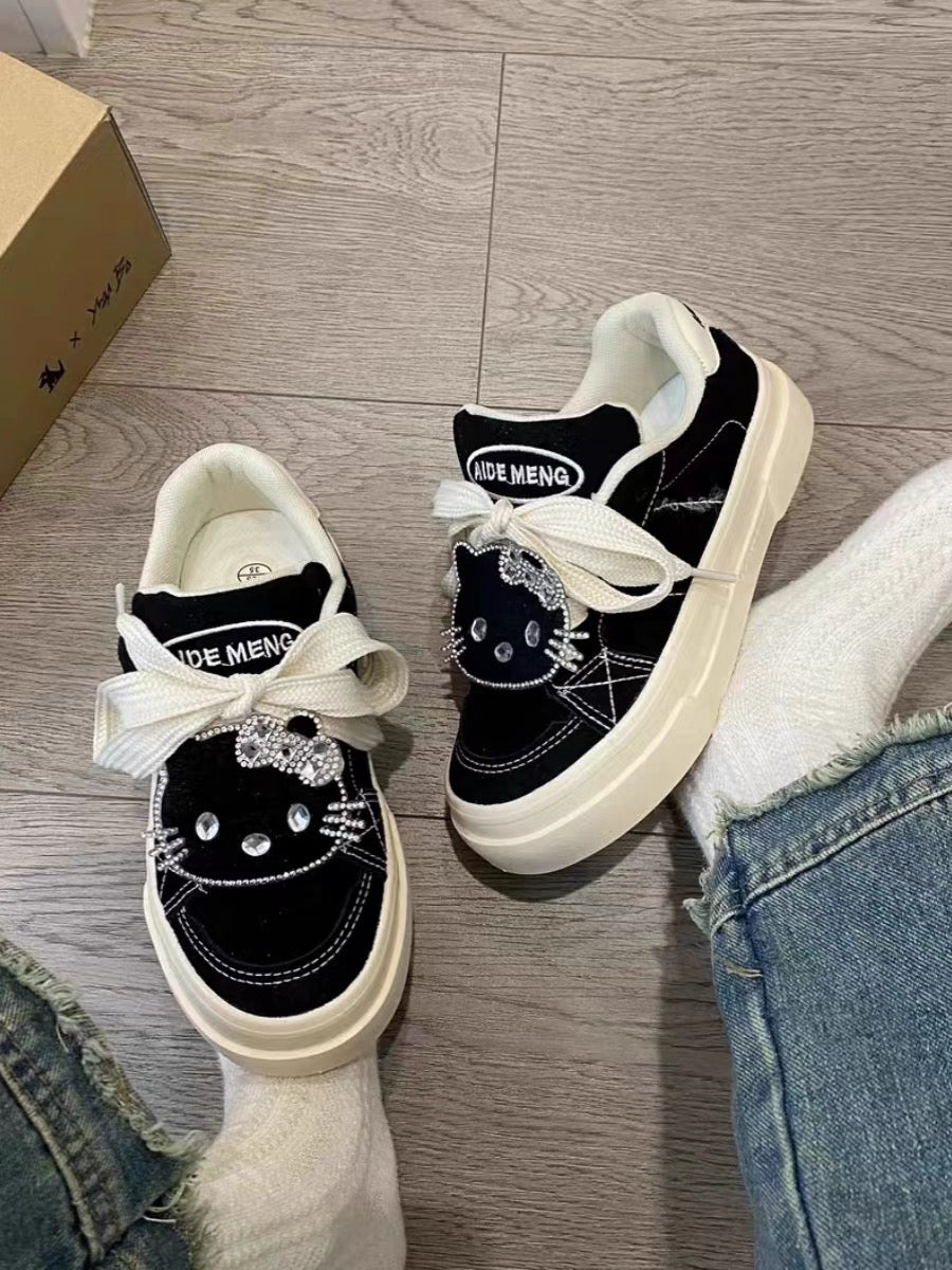 All Black Sneakers with Kitty Head