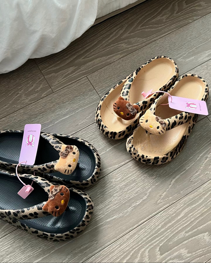 Leopard Kitty Flip Flops