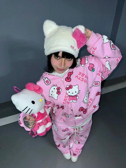 High Quality Y2K Full of Kitty Hoodie Set