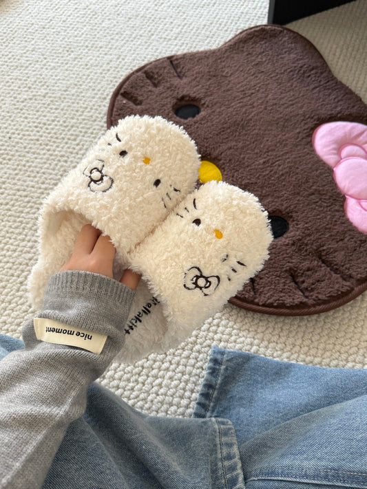 Fuzzy Kitty Slippers- flat v.