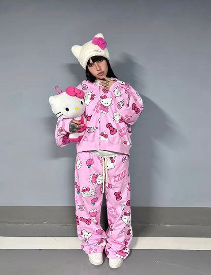 High Quality Y2K Full of Kitty Hoodie Set