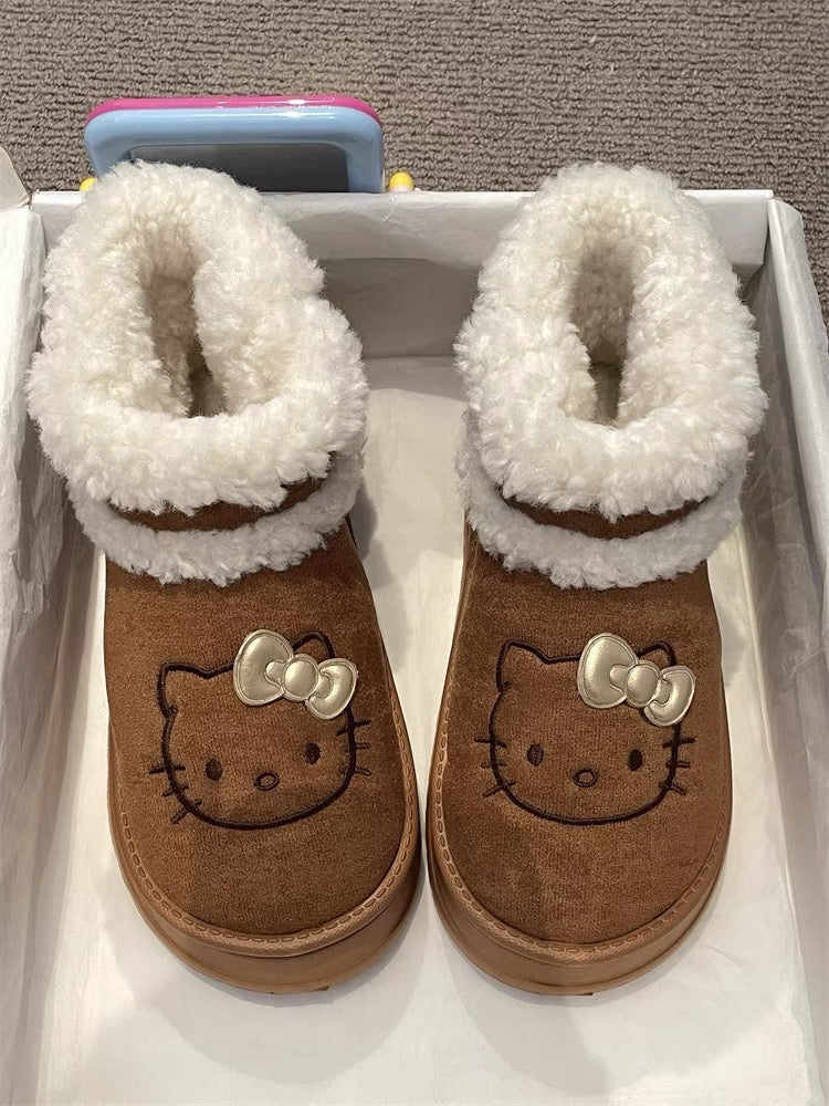 Hello Kitty Fluffy Snow Boots with golden bow