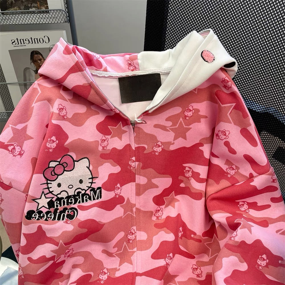 Hello Kitty Camouflage Hoodie Jacket- red