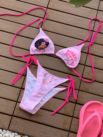 Hello Kitty Bikini set - Tanned with Curly Hair