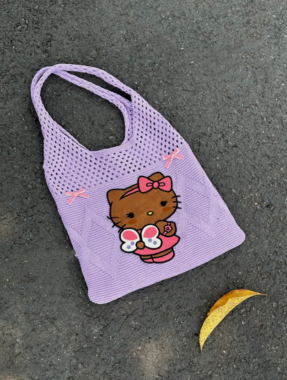 Butterfly Kitty Knitted Bag - Summer purple