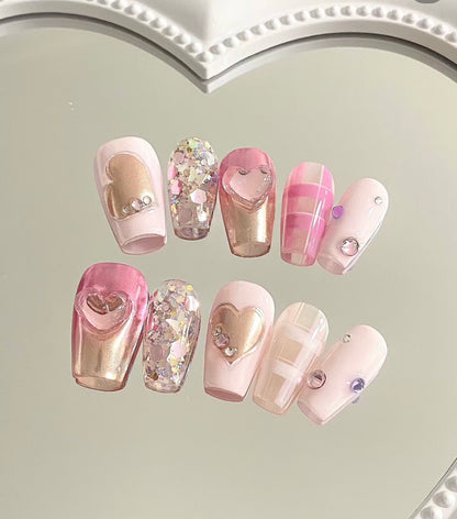 Press On Nails- Pink Crystal