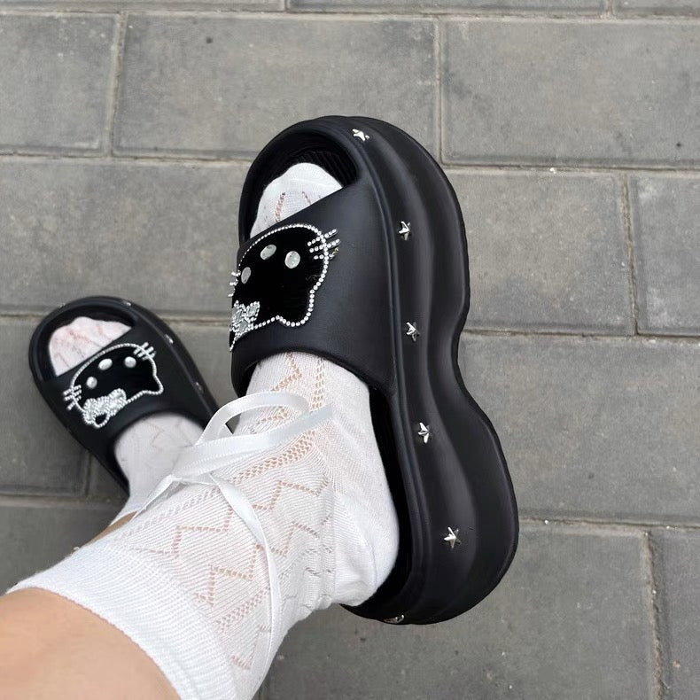 Hello Kitty Black Y2K Punk Slippers