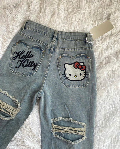 Vintage streetwear jeans - with kitty on the pocket