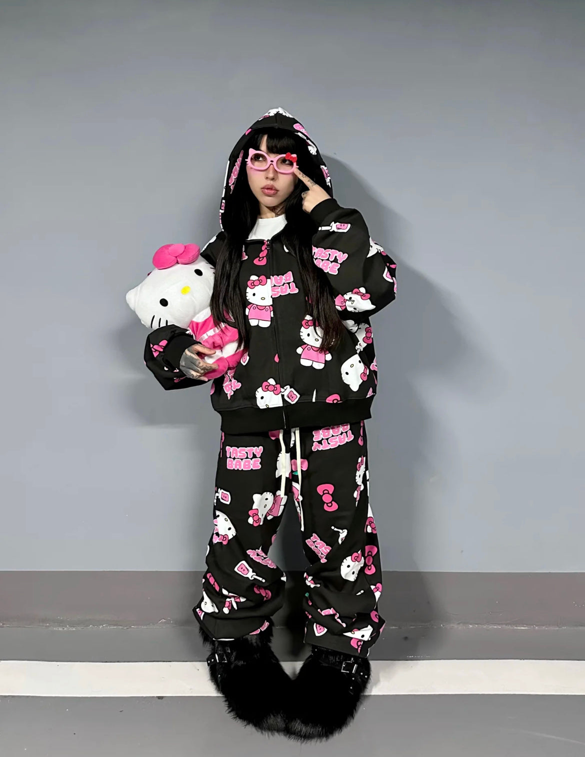 High Quality Y2K Full of Kitty Hoodie Set