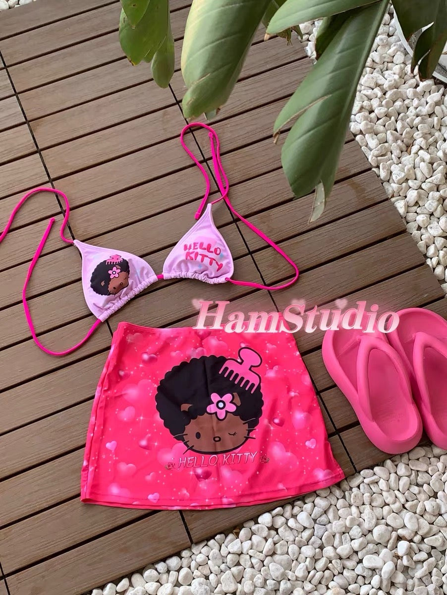 Hello Kitty Bikini set - Tanned with Curly Hair