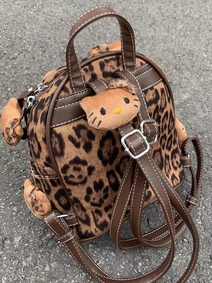 Leopard print backpack with kitty head