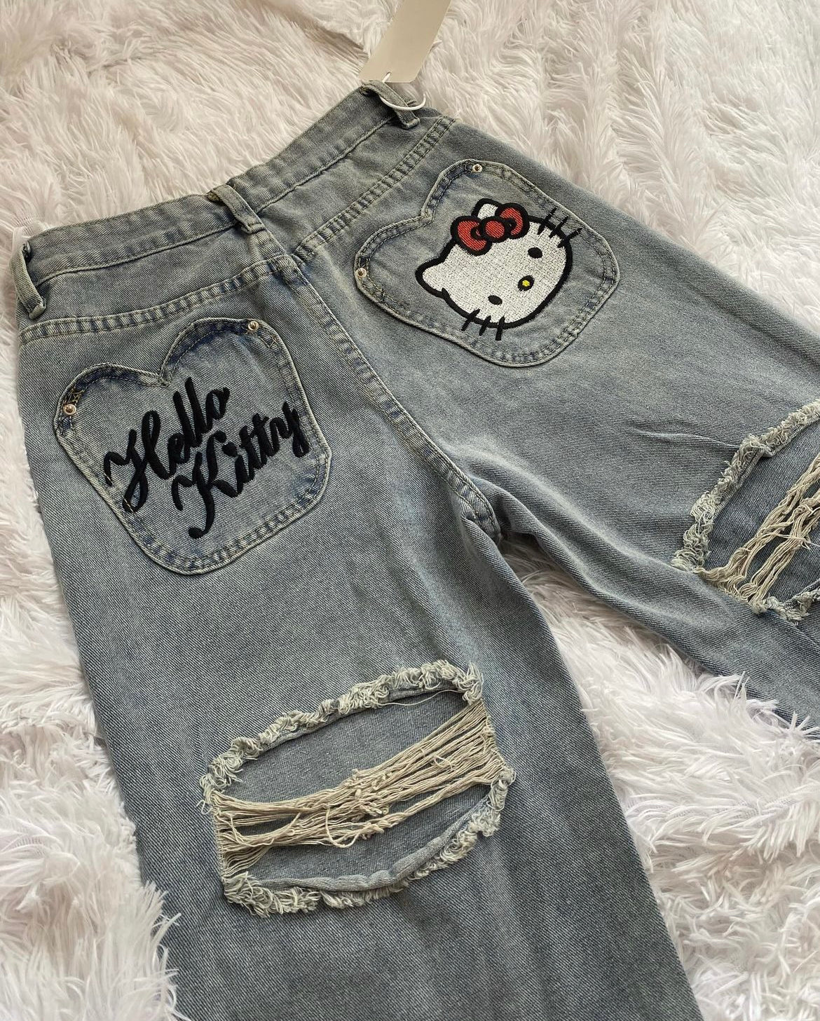 Vintage streetwear jeans - with kitty on the pocket