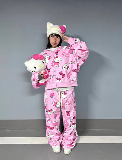 High Quality Y2K Full of Kitty Hoodie Set