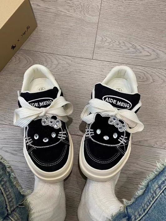 All Black Sneakers with Kitty Head