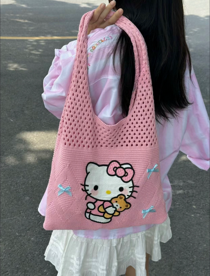 Pinky Kitty Knitted Bag