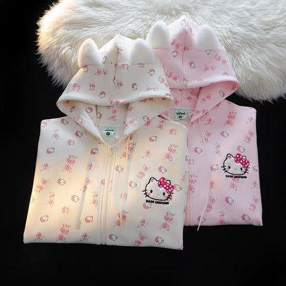 Hello Kitty Flower Print Hoodie Jacket