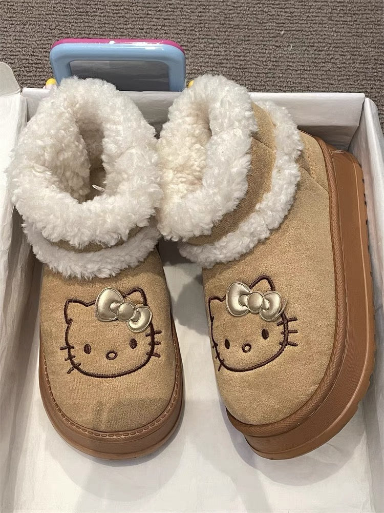 Hello Kitty Fluffy Snow Boots with golden bow