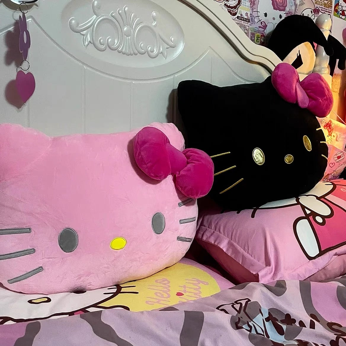 Hello Kitty Plush Pillow- pink/black