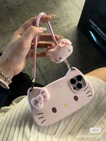 Handbag style phone case with plush decor