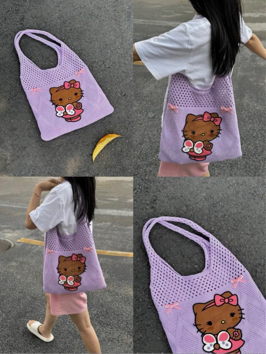 Butterfly Kitty Knitted Bag - Summer purple