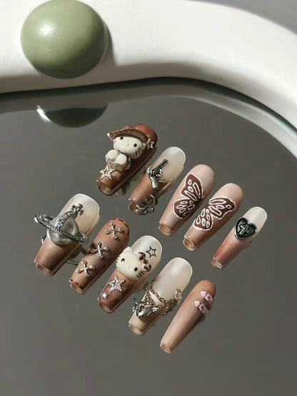 Cowgirl Kitty Baddie Press on Nails